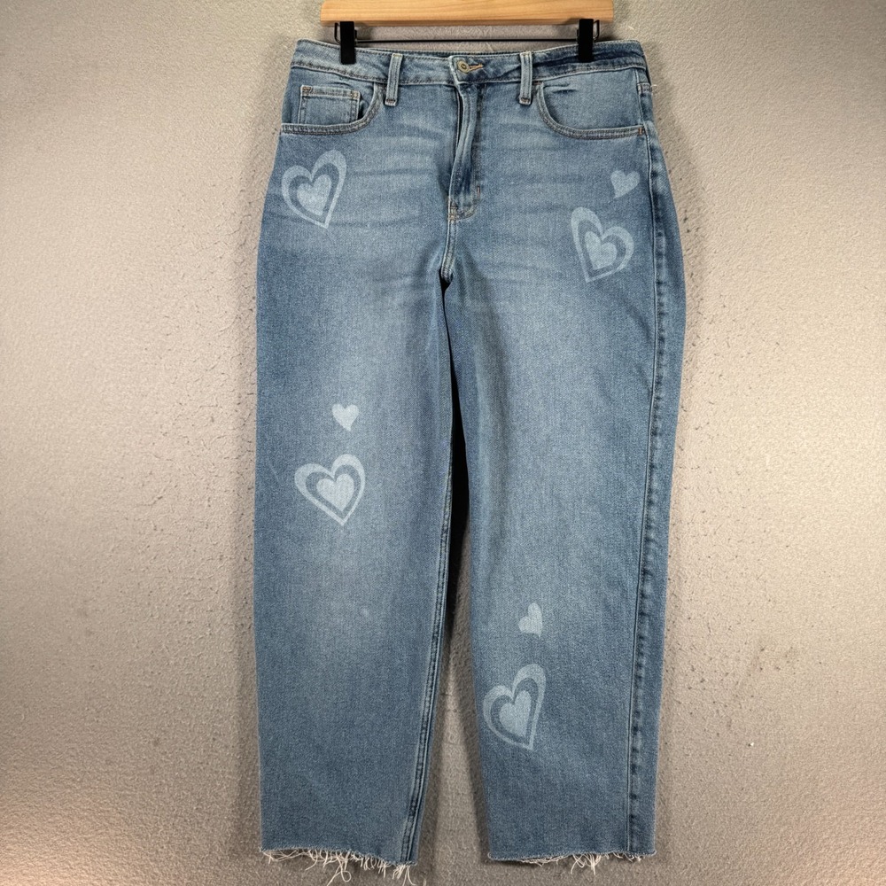 Hollister Ultra High-Rise Vintage Straight Heart Print Jeans Blue 13R W31 L27